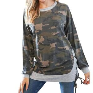 NEW GRATEFUL HEARTS long sleeve lace up side top in camo